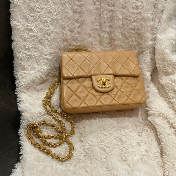 CHANEL LAMBSKIN LEATHER VINTAGE MINI SQUARE CLASSIC SINGLE FLAP SHOULDER BAG - Picture 11 of 16